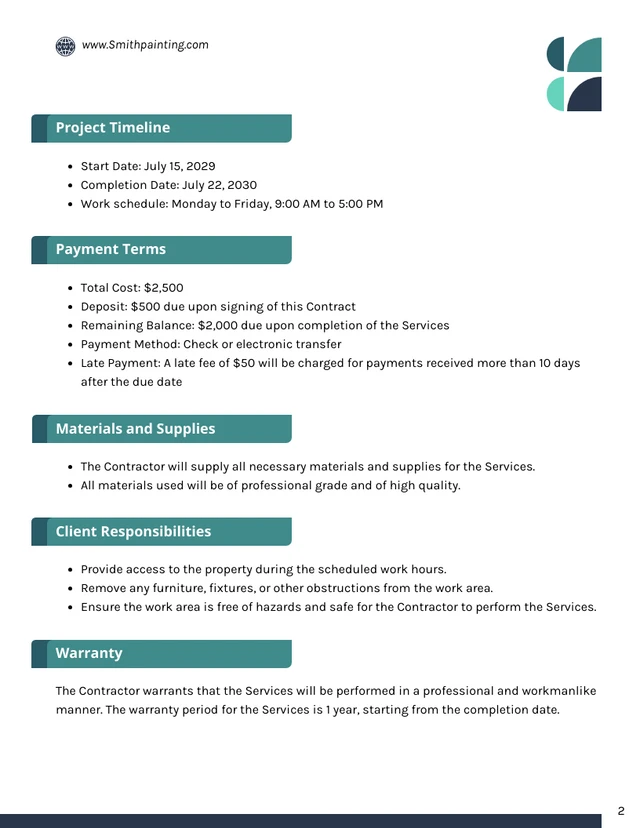 Painting Contract Template - Seite 2