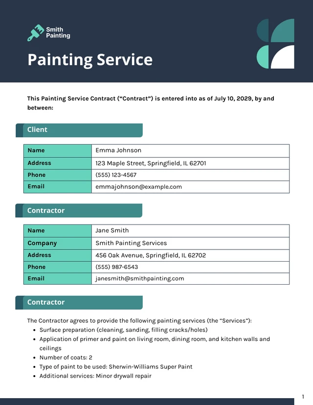 Painting Contract Template - Página 1