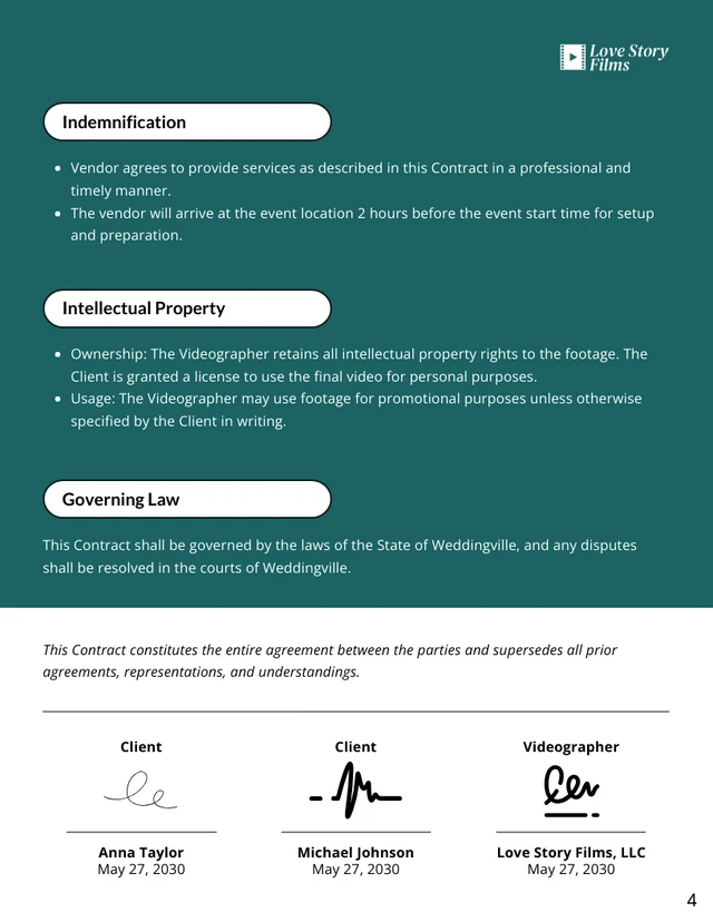 Wedding Videography Contract Template - Page 4