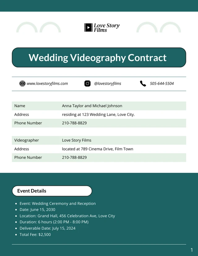 Wedding Videography Contract Template - صفحة 1