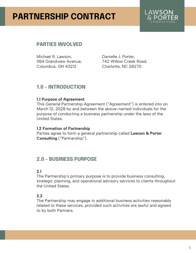 General Partnership Agreement Template - Página 1