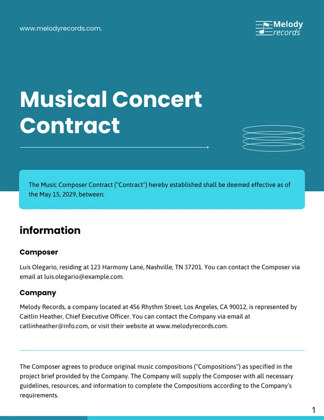 Musical Concert Contract Template - صفحة 1