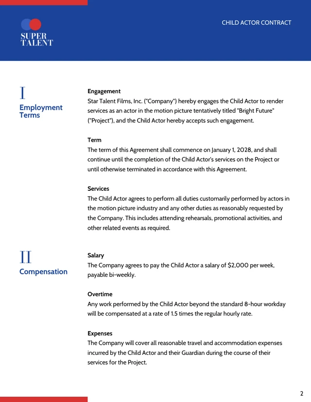 Child Actor Contract Template - Página 2