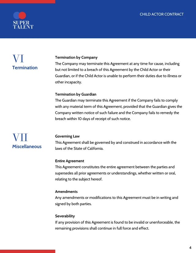 Child Actor Contract Template - page 4