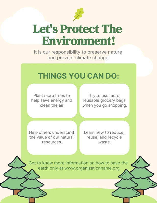 Light Yellow And Green Simple Illustration Protect The Environment Poster Template