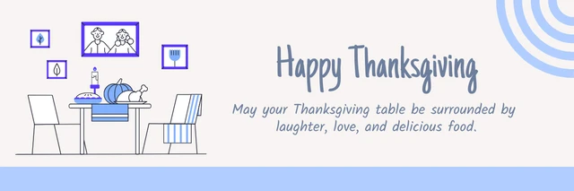 Beige And Baby Blue Simple Illustration Happy Thanksgiving Banner Template