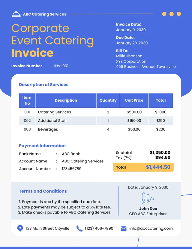 Corporate Event Catering Invoice Template