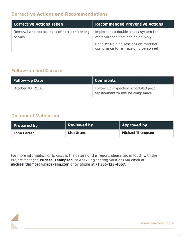 Engineering Non Conformance Report Template - page 3