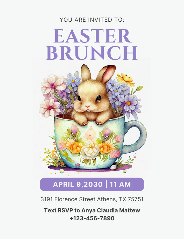 Light Grey And Lilac Aesthetic Illustration Easter Brunch Poster Template