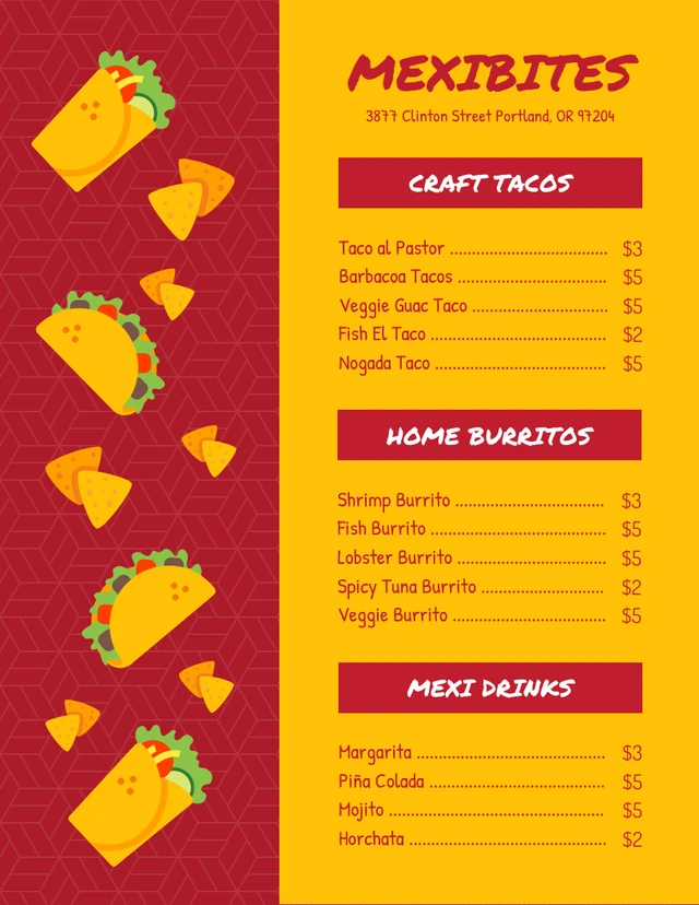 Red And Yellow Modern Illustration Mexican Menu Template