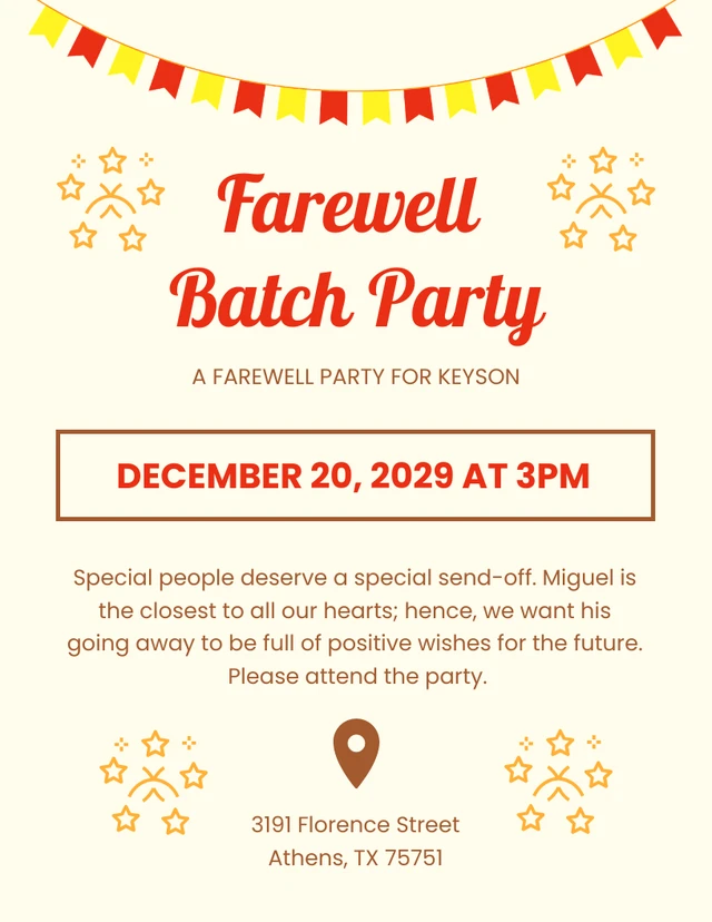 Beige And Red Simple Modern Playful Celebration Farewell Party Invitation Template