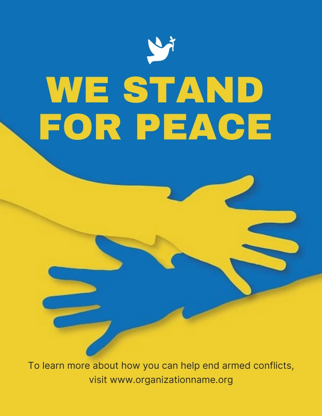 Blue And Yellow Simple Illustration Anti War Poster Template