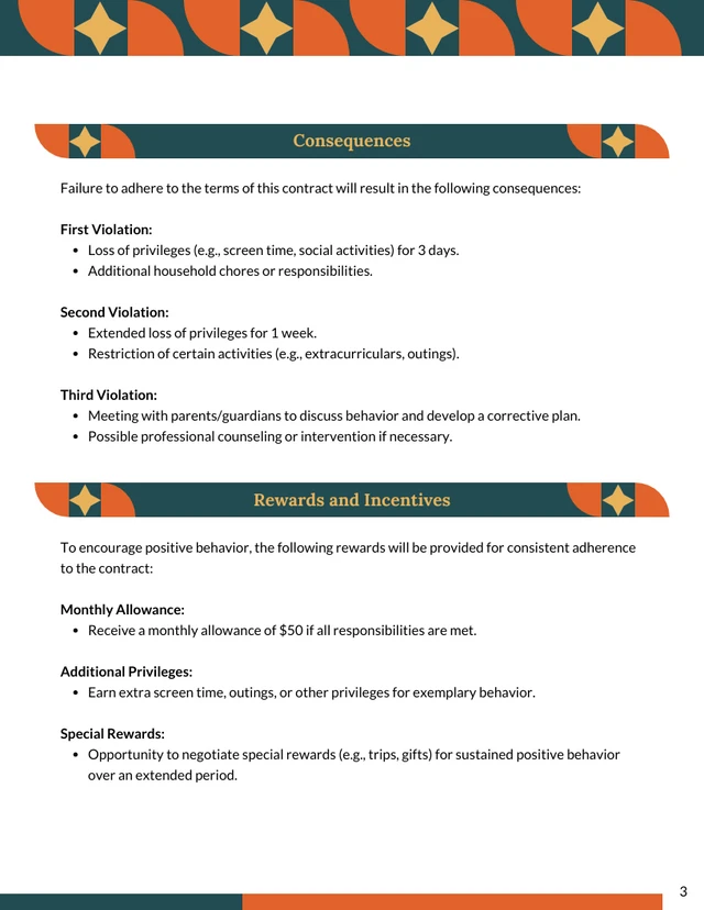 Teenage Behavior Contract Template - page 3