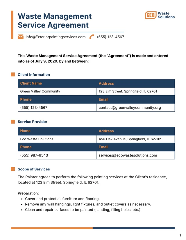 Waste Management Contract Template - page 1