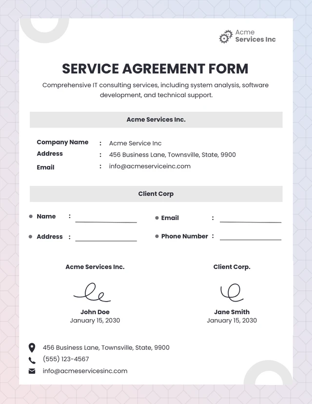 Service Agreement Form Template