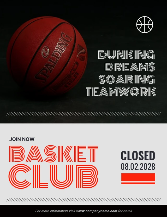 Black And Light Grey Minimalist Basketball Club Poster Template