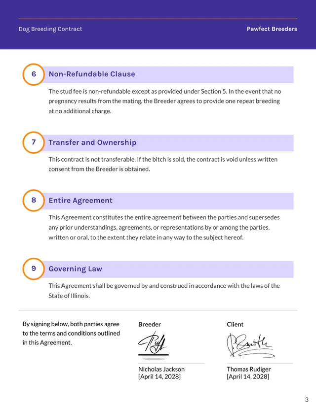 Dog Breeding Contract Template - Page 3