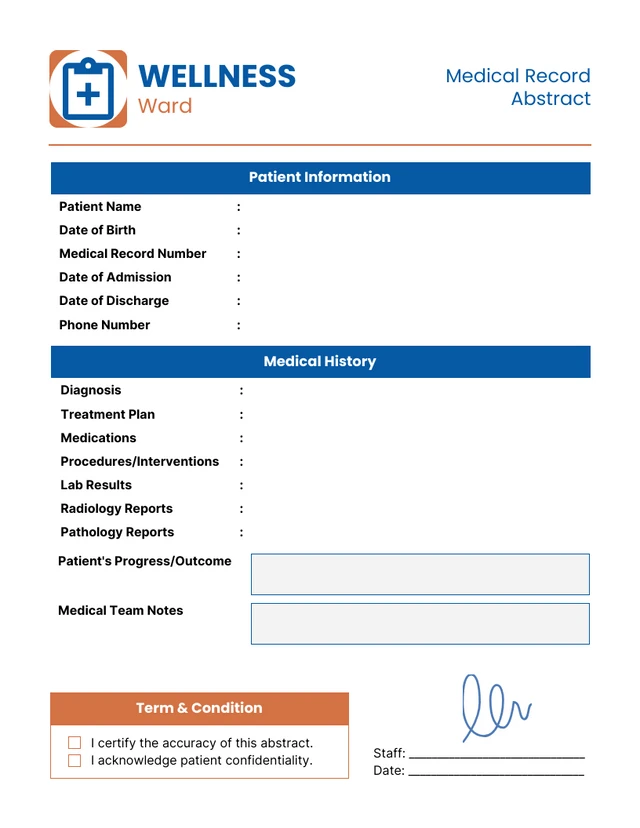 Blue Orange Minimalist Medical Record Abstract Template