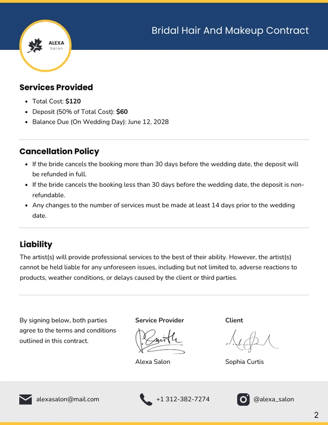 Bridal Hair And Makeup Contract Template - Pagina 2