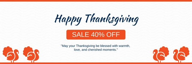 Modèle de bannière de vente simple joyeux Thanksgiving blanc et orange