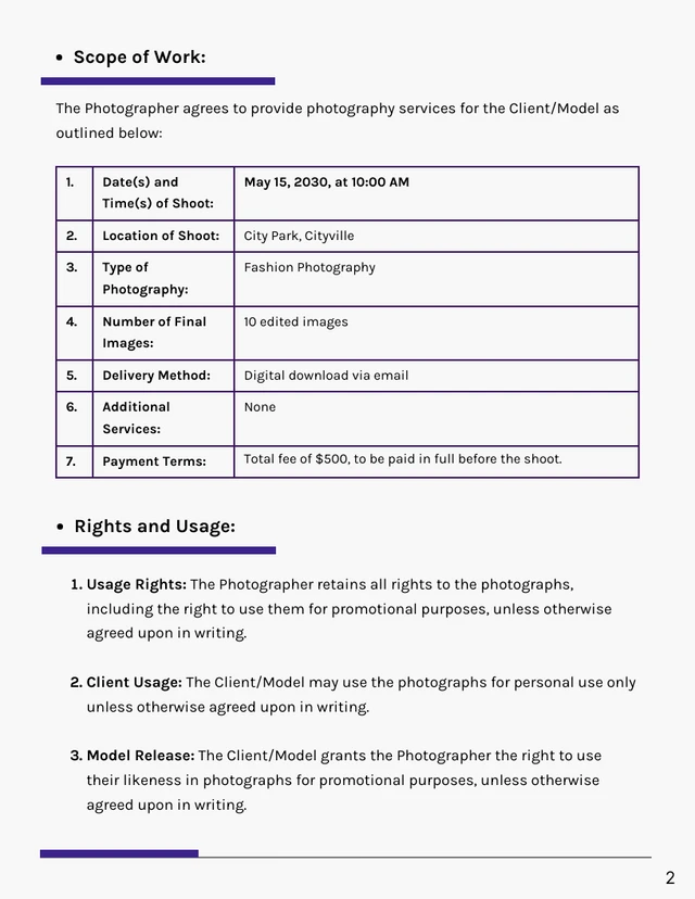 Model Photographer Contract - صفحة 2