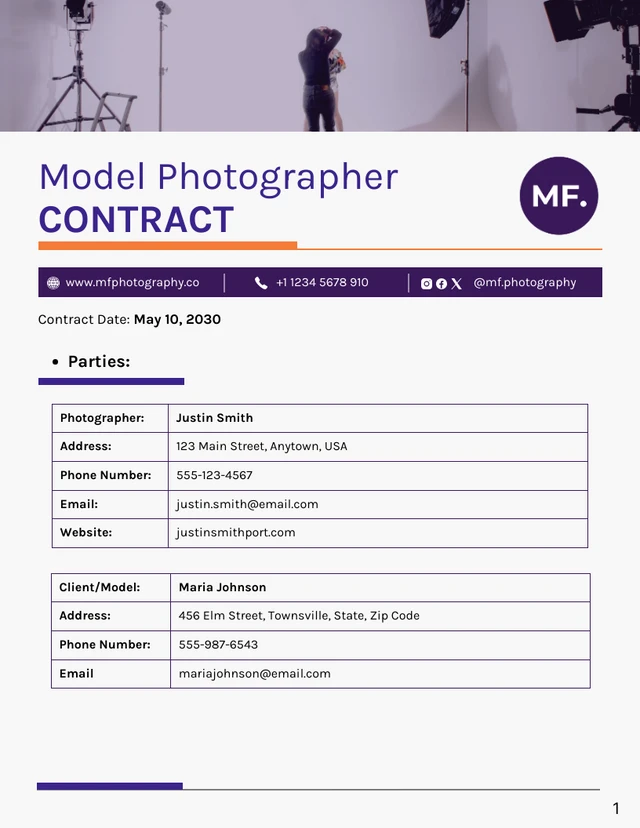 Model Photographer Contract - صفحة 1