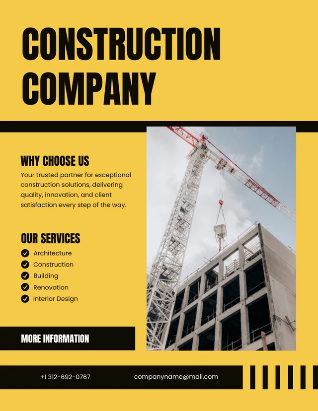 Modèle de Flyer d'entreprise de construction moderne jaune noir
