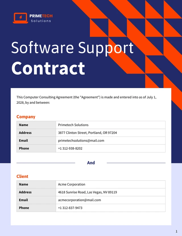 Software Support Contract Template - page 1