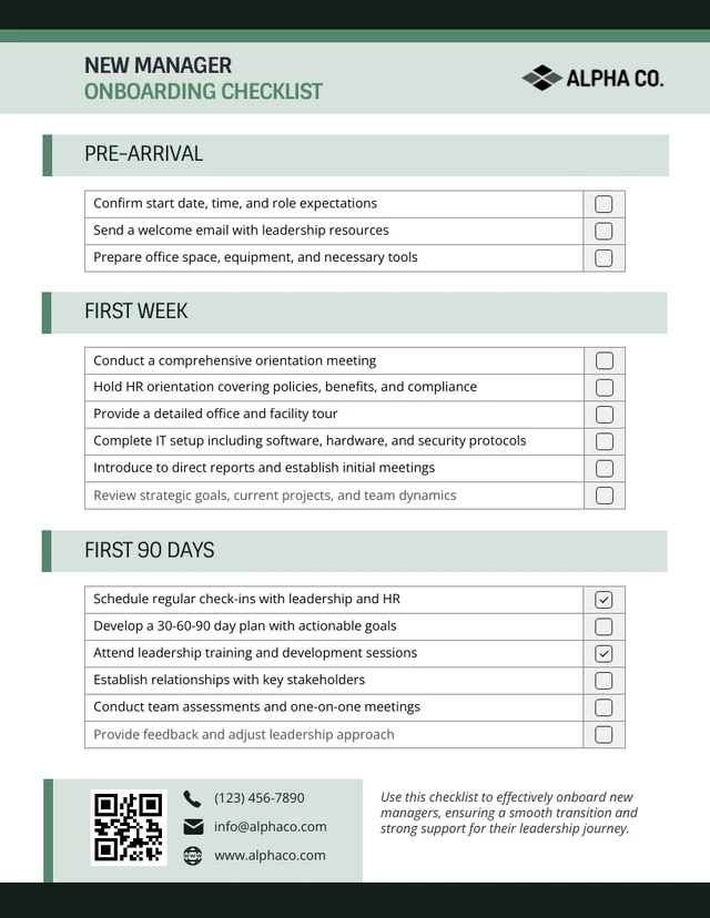 New Manager Onboarding Checklist Template