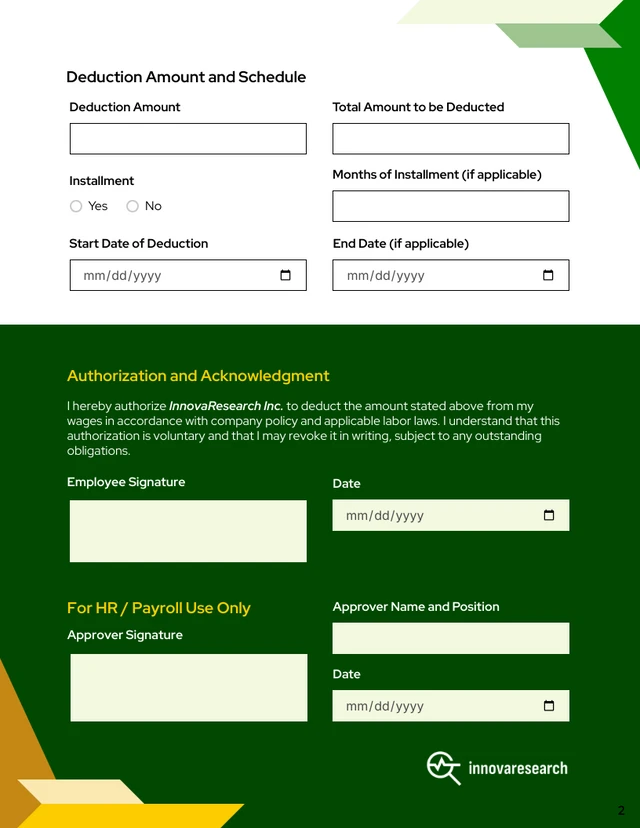 Payroll Deduction Form Template - Pagina 2