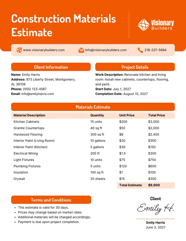 Modelo de estimativa de materiais de construção