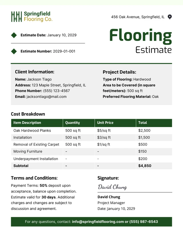 Flooring Estimate Template