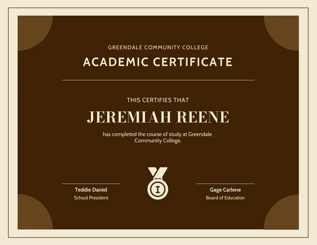 Modèle de certificat académique minimaliste beige et marron