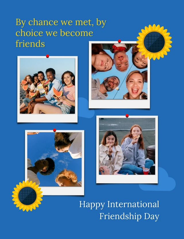 Blaue einfache Polaroid-Foto-Plakatvorlage zum Internationalen Tag der Freundschaft