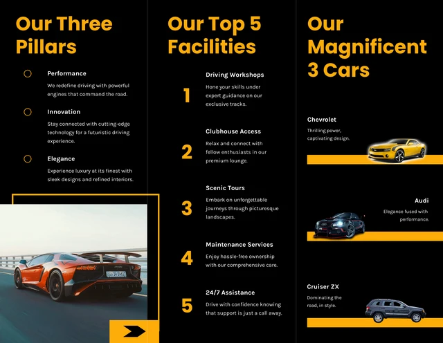 Minimalist Black and Yellow Car Brochure - Page 2