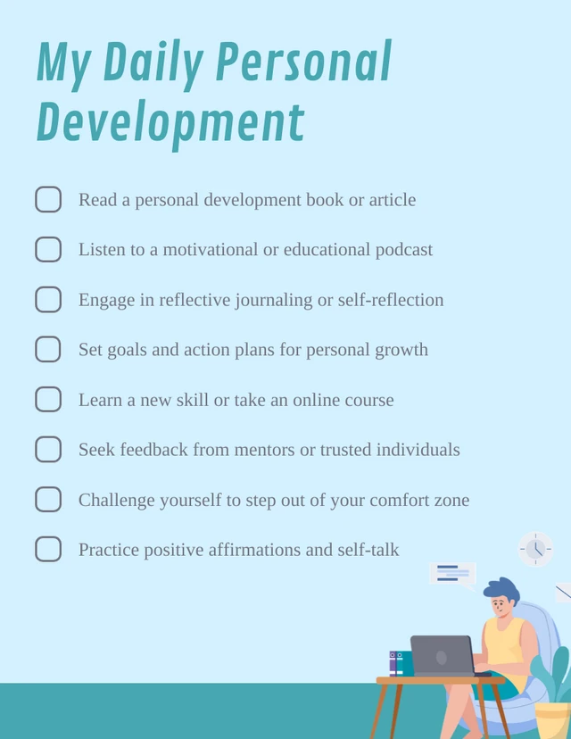 Light Blue Simple Illustration My Daily Personal Development Checklist Template