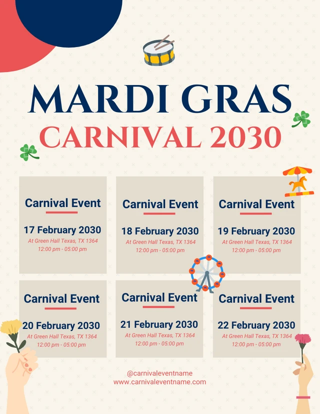 Light Yellow Cute Playful Mardi Gras Carnival Schedule Template