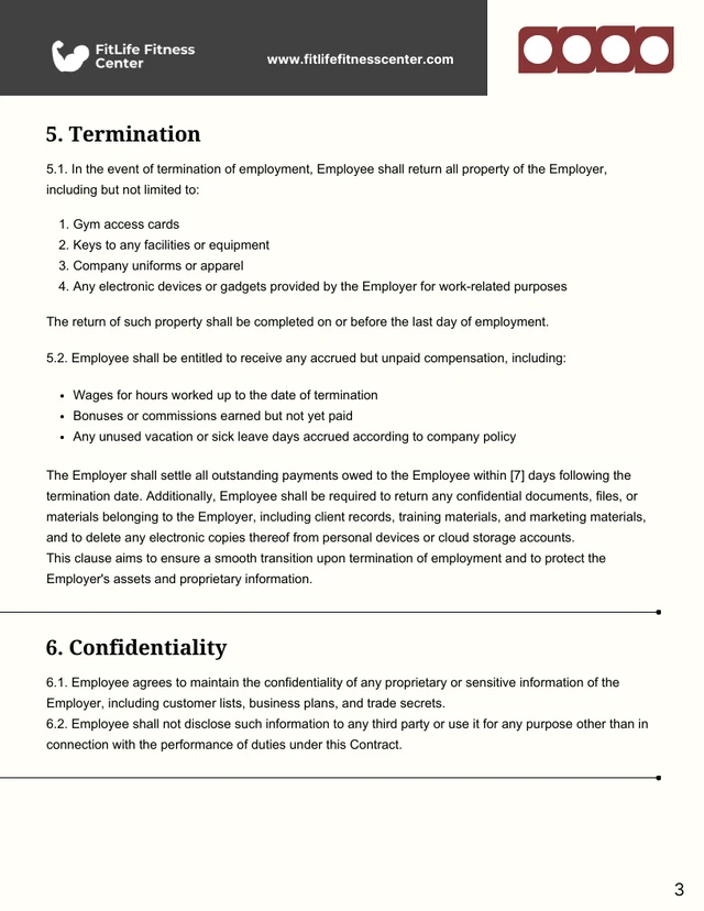 Gym Employment Contract Template - Página 3