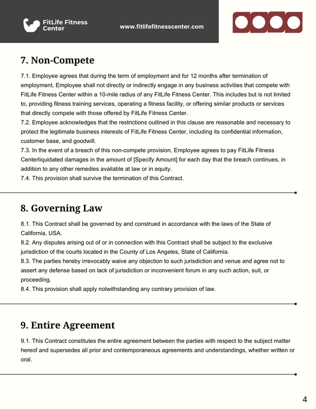 Gym Employment Contract Template - page 4