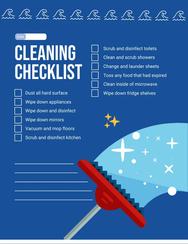 Blue Modern Playful Illustration Cleaning Checklist Template