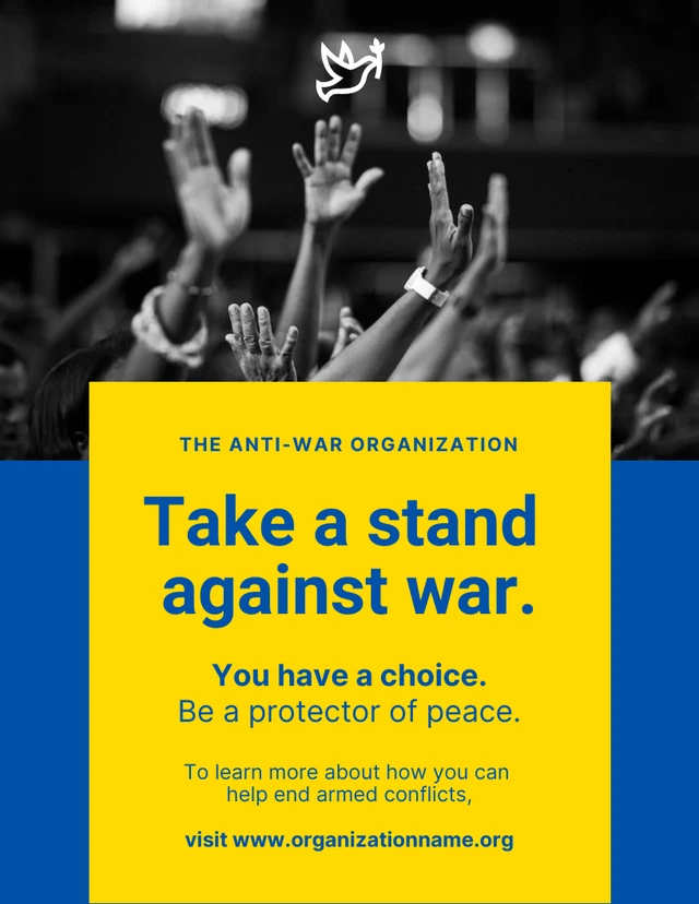 Navy And Yellow Simple Photo Anti War Poster Template