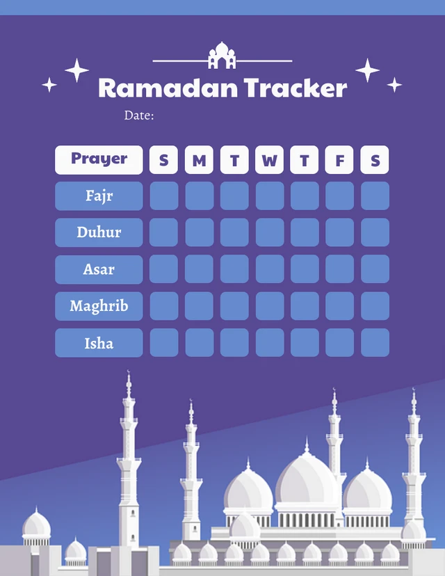 Purple And Blue Modern Illustration Ramadan Tracker Schedule Template