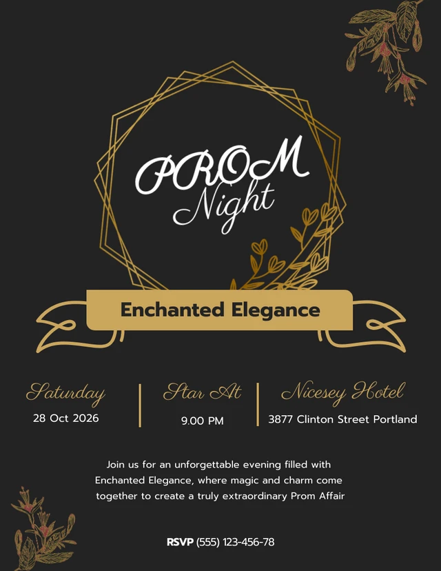Black And Gold Prom Poster Template