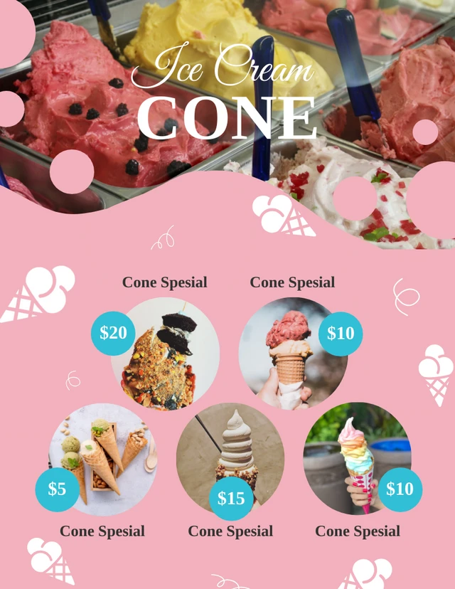 Pink And White SImple Ice Cream Menus Template