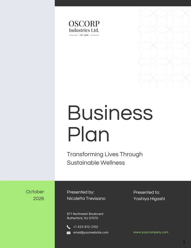 Green and Black Minimalist Healthcare Business Plan - Page 1