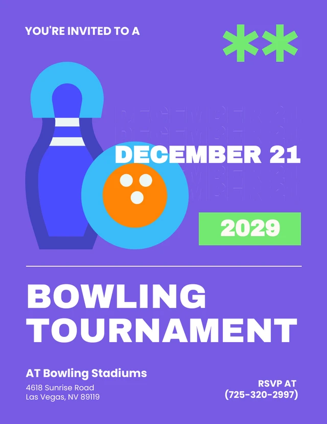 Modèle d'invitation au bowling violet et vert