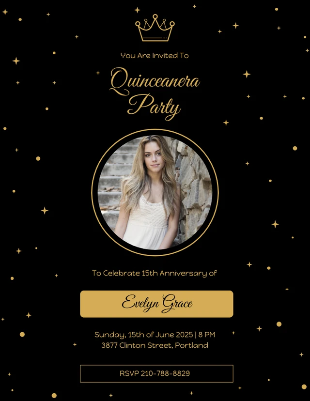 Gold And Black Quinceanera Party Invitation Template