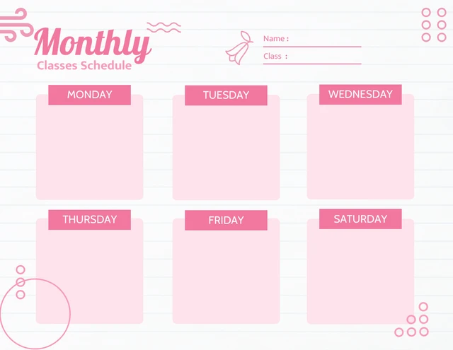 White Modern Texture Monthly Classes Schedule Template
