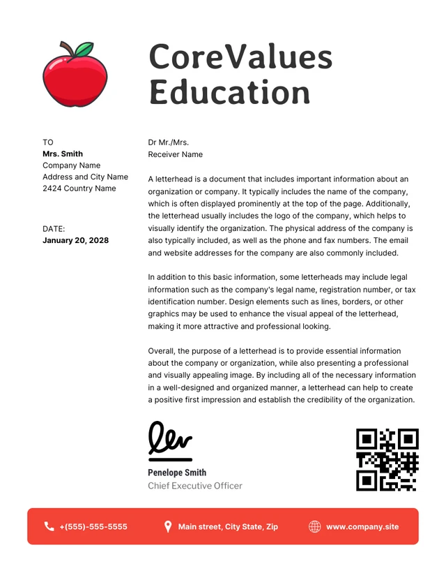 White And Red Clean Design Apple Letterhead Template