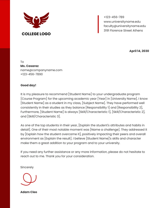 White And Red Professional College Letterhead
